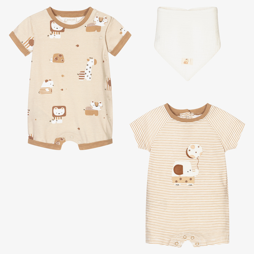 Mayoral Newborn-Boys Beige Cotton Shortie Set | Childrensalon Outlet