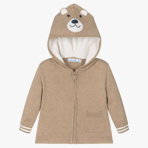 Mayoral-Boys Beige Cotton Teddy Bear Zip-Up Top | Childrensalon Outlet