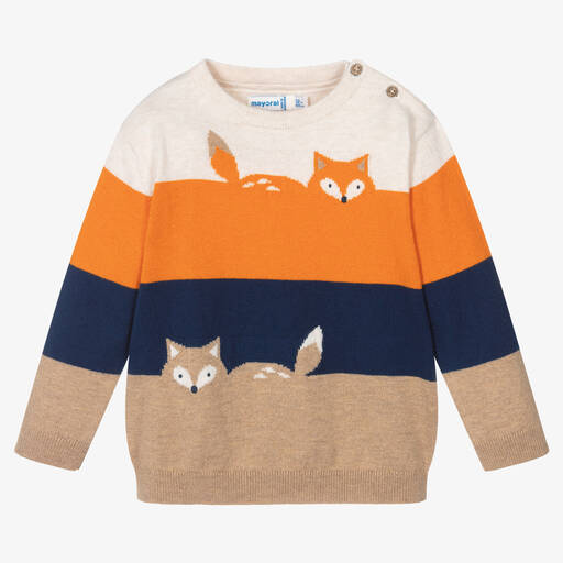 Mayoral-Boys Beige Fox Cotton Knit Sweater | Childrensalon Outlet