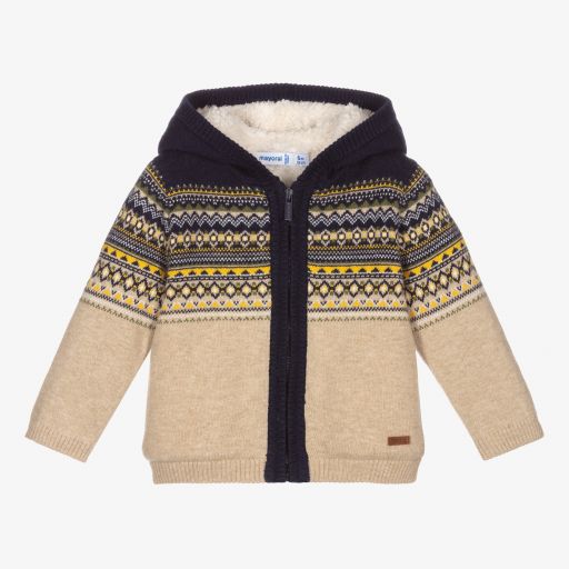 Mayoral-Boys Beige Knitted Zip-Up Top | Childrensalon Outlet
