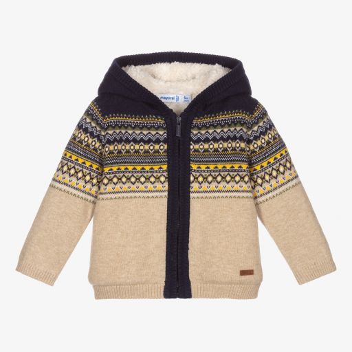 Mayoral-Cardigan zippé beige en maille | Childrensalon Outlet