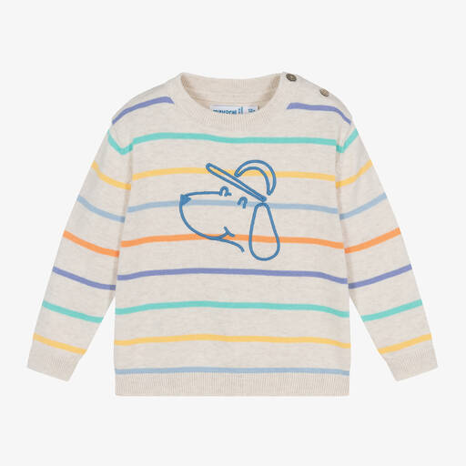Mayoral-Boys Beige Multi Striped Cotton Sweater | Childrensalon Outlet
