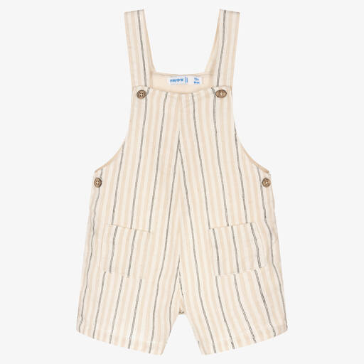 Mayoral-Boys Beige Stripe Cotton & Linen Dungarees | Childrensalon Outlet
