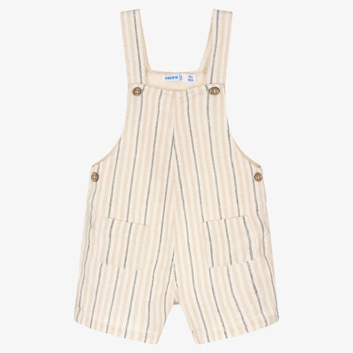 Mayoral-Beige Leinenmix-Streifen-Latzhose | Childrensalon Outlet