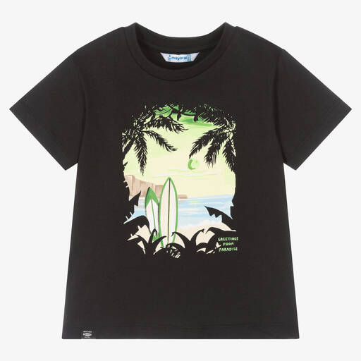 Mayoral-Boys Black Cotton Surfboard T-Shirt | Childrensalon Outlet