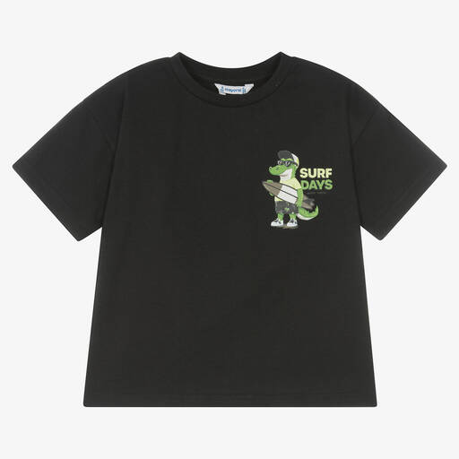 Mayoral-T-shirt noir en coton garçon | Childrensalon Outlet
