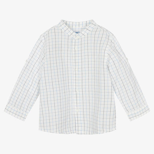 Mayoral-Boys Blue Check Cotton & Linen Shirt | Childrensalon Outlet