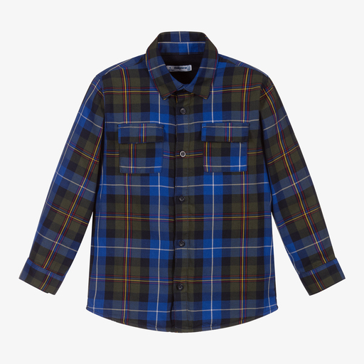 Mayoral-Boys Blue Checked Shirt | Childrensalon Outlet