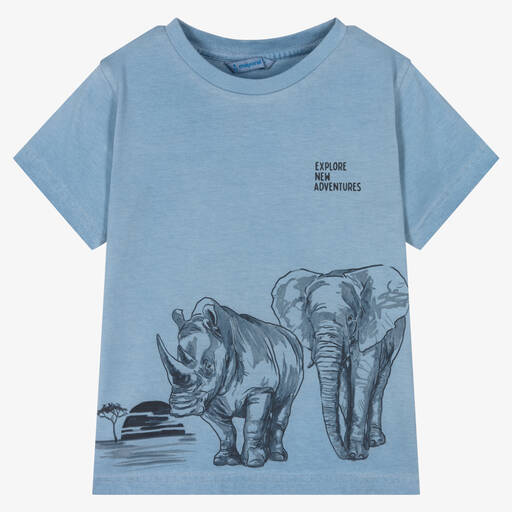 Mayoral-Boys Blue Cotton Animal T-Shirt | Childrensalon Outlet