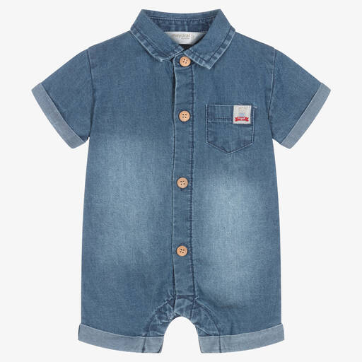 Mayoral-Boys Blue Cotton Chambray Shortie | Childrensalon Outlet