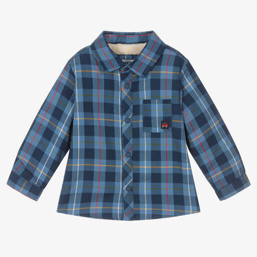 Mayoral-Boys Blue Cotton Check Shacket | Childrensalon Outlet