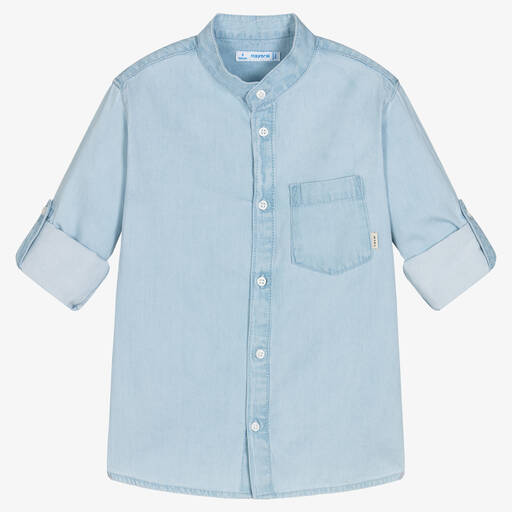 Mayoral-Boys Blue Cotton Denim Shirt | Childrensalon Outlet