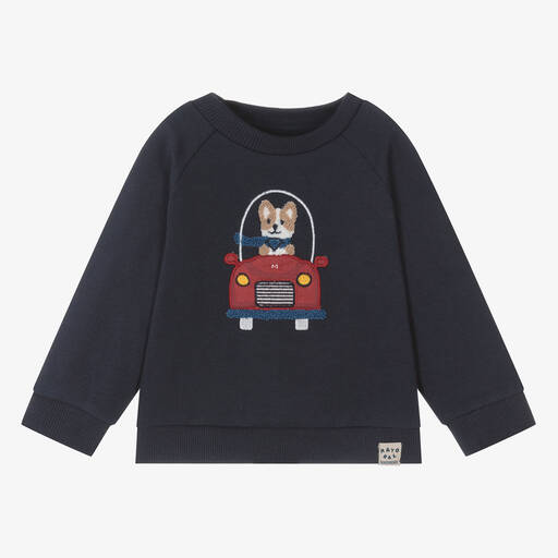 Mayoral-Sweat-shirt coton bleu motif chien | Childrensalon Outlet