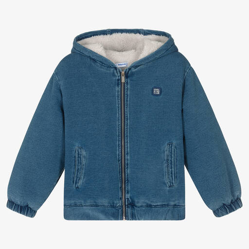 Mayoral-Boys Blue Cotton Hooded Zip-Up Top | Childrensalon Outlet