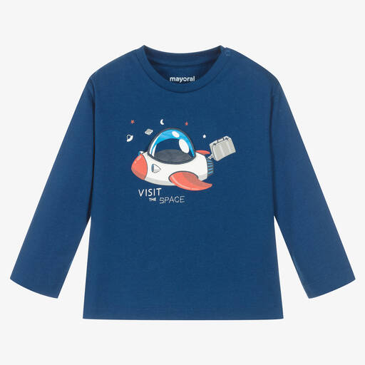 Mayoral-Boys Blue Cotton Interactive Top | Childrensalon Outlet