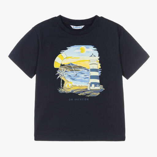 Mayoral-Blaues Leuchtturm-Baumwoll-T-Shirt | Childrensalon Outlet