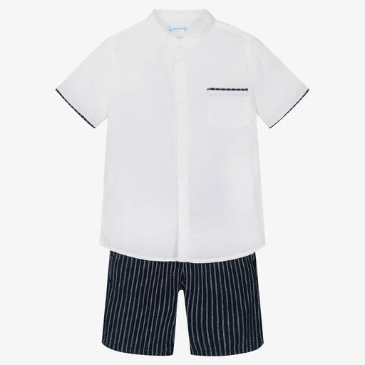 Mayoral-Boys Blue Cotton & Linen Shorts Set | Childrensalon Outlet
