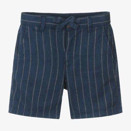 Mayoral-Boys Blue Cotton & Linen Striped Shorts | Childrensalon Outlet