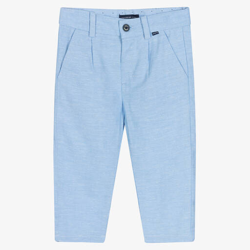 Mayoral-Boys Blue Cotton & Linen Trousers | Childrensalon Outlet