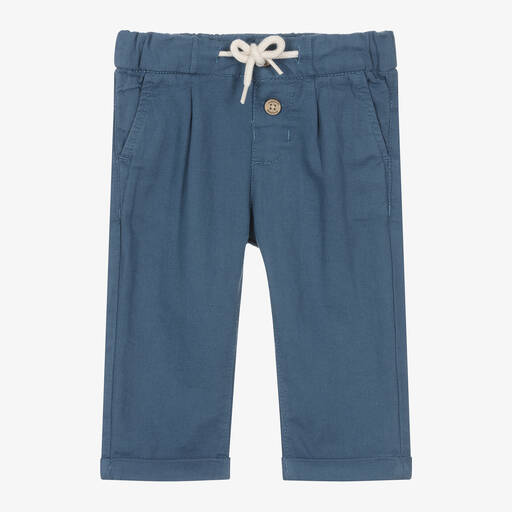 Mayoral-Boys Blue Cotton & Linen Trousers | Childrensalon Outlet
