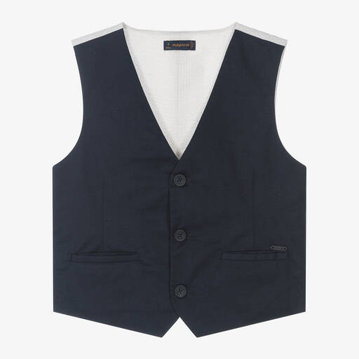 Mayoral-Boys Blue Cotton & Linen Waistcoat | Childrensalon Outlet