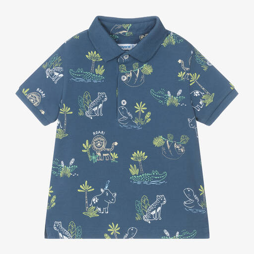 Mayoral-Boys Blue Cotton Safari Polo Shirt | Childrensalon Outlet