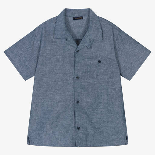 Mayoral-Boys Blue Cotton Shirt | Childrensalon Outlet