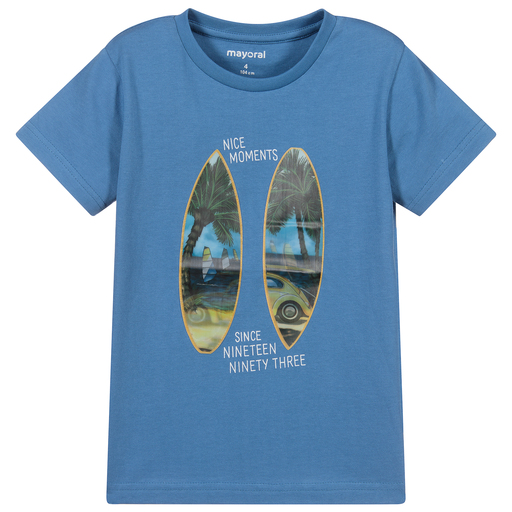 Mayoral-Boys Blue Cotton T-Shirt | Childrensalon Outlet