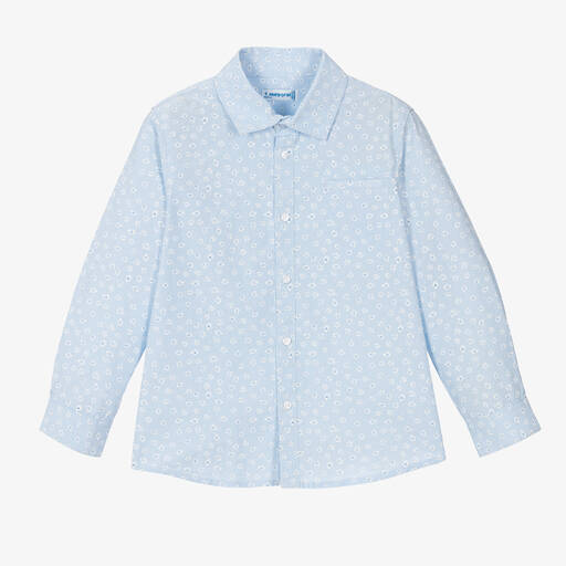 Mayoral-Boys Blue Floral Print Cotton Shirt | Childrensalon Outlet
