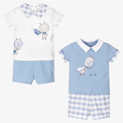 Mayoral Newborn-طقم شورت قطن جيرسي مستدام لون أزرق وأبيض للمواليد (عدد 2) | Childrensalon Outlet