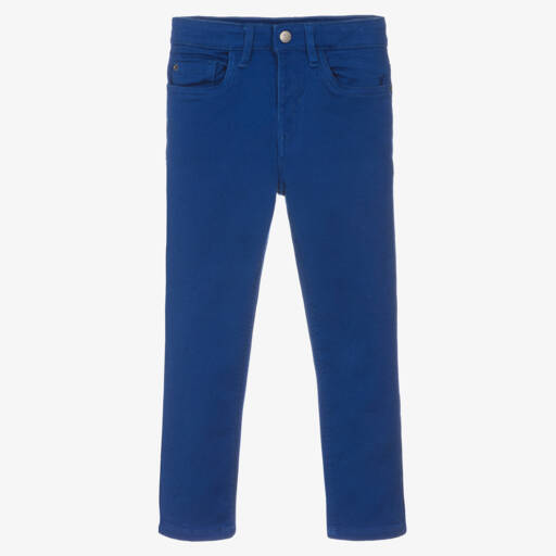 Mayoral-Boys Blue Stretchy Twill Trousers | Childrensalon Outlet