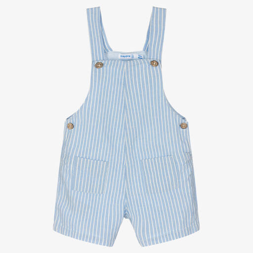 Mayoral-Boys Blue Stripe Cotton & Linen Dungarees | Childrensalon Outlet