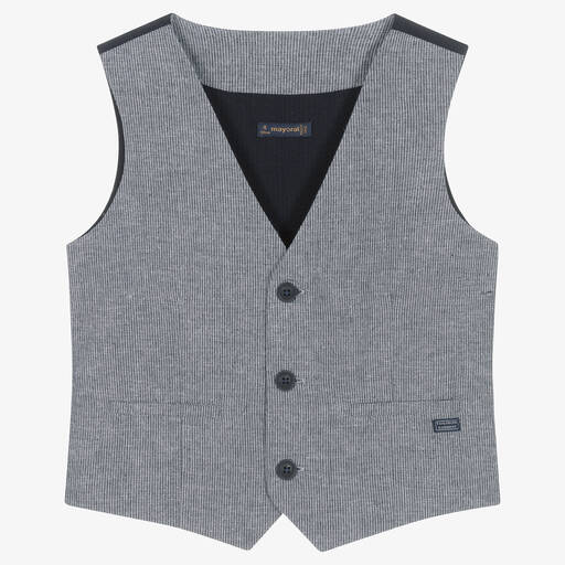Mayoral-Boys Blue Stripe Cotton & Linen Waistcoat | Childrensalon Outlet