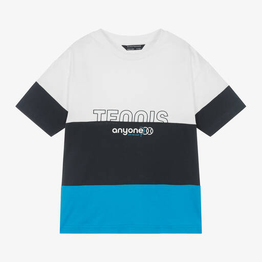 Mayoral Nukutavake-Boys Blue Stripe Cotton T-Shirt | Childrensalon Outlet