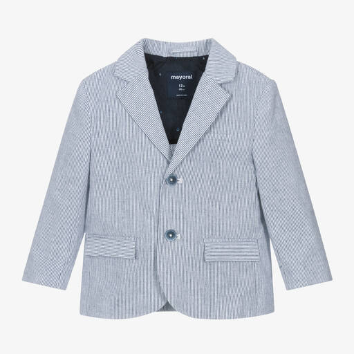 Mayoral-Boys Blue Striped Cotton & Linen Blazer | Childrensalon Outlet