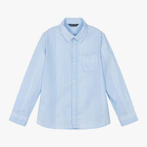 Mayoral Нукутаваке-Boys Blue Striped Cotton Shirt | Childrensalon Outlet