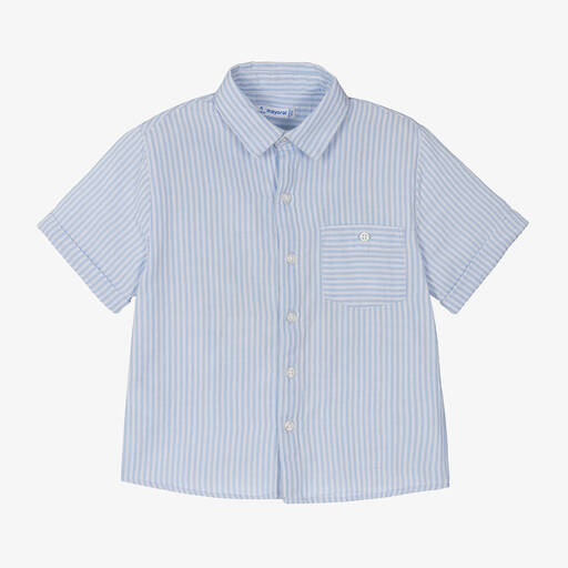 Mayoral-Boys Blue Striped Cotton Shirt | Childrensalon Outlet