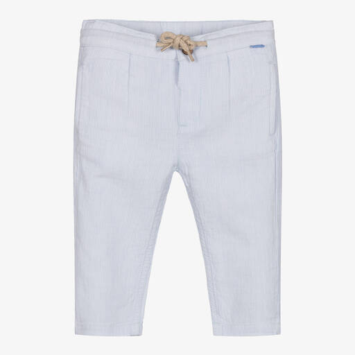 Mayoral-Boys Blue Striped Cotton Trousers | Childrensalon Outlet