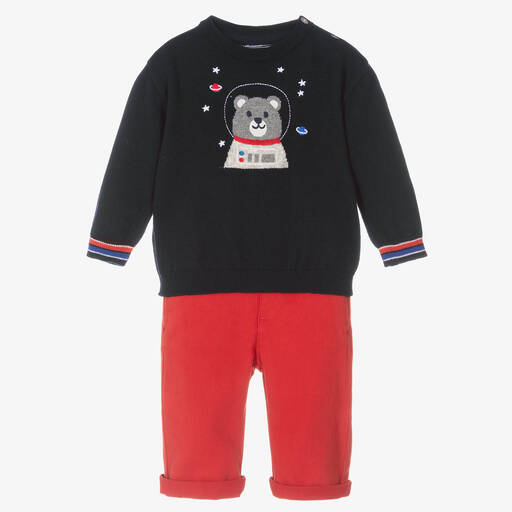 Mayoral-Boys Blue Sweater & Red Trouser Set | Childrensalon Outlet