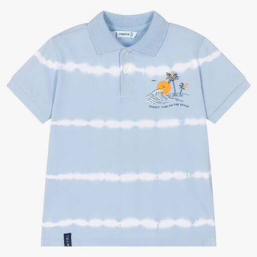 Mayoral-Boys Blue Tie Dye Cotton Polo Shirt | Childrensalon Outlet