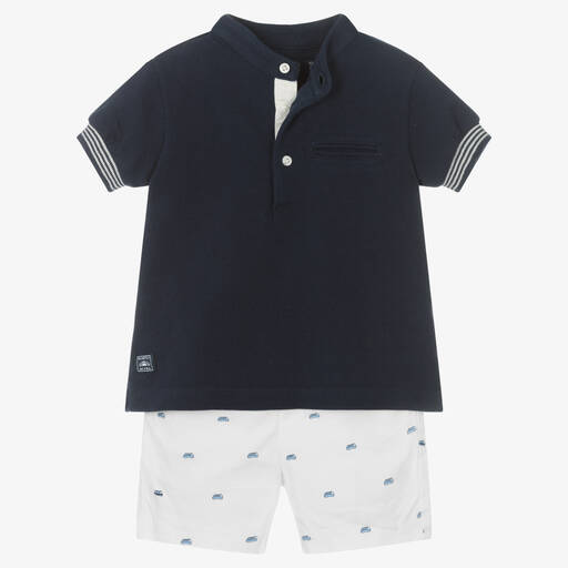 Mayoral-Boys Blue & White Cotton Shorts Set  | Childrensalon Outlet