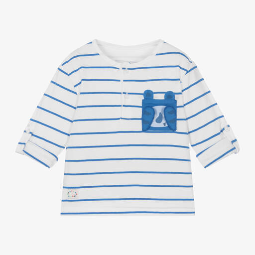 Mayoral-Boys Blue & White Striped Cotton Top | Childrensalon Outlet