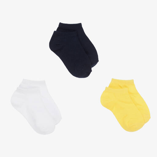Mayoral-Синие, белые и желтые хлопковые носки (3пары) | Childrensalon Outlet