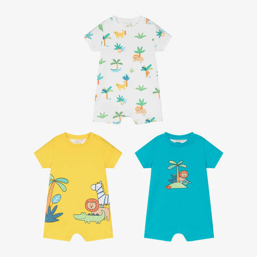 Mayoral Для новорожденных-Boys Blue & Yellow Safari Shorties (3 Pack) | Childrensalon Outlet