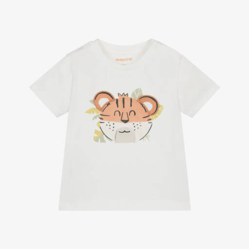 Mayoral-Классическая кремовая футболка с тигром для мальчиков | Childrensalon Outlet