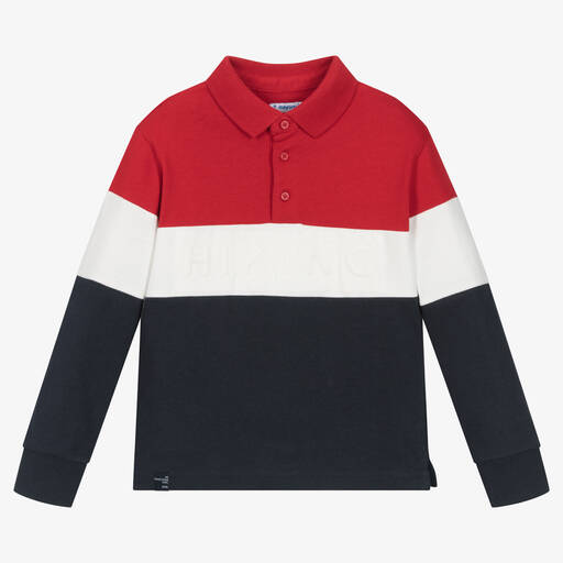 Mayoral-Boys Colourblock Cotton Polo Shirt | Childrensalon Outlet