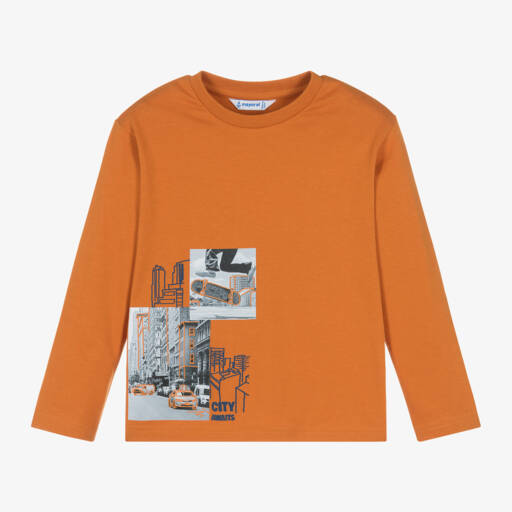 Mayoral-Boys Cotton Orange Crewneck | Childrensalon Outlet