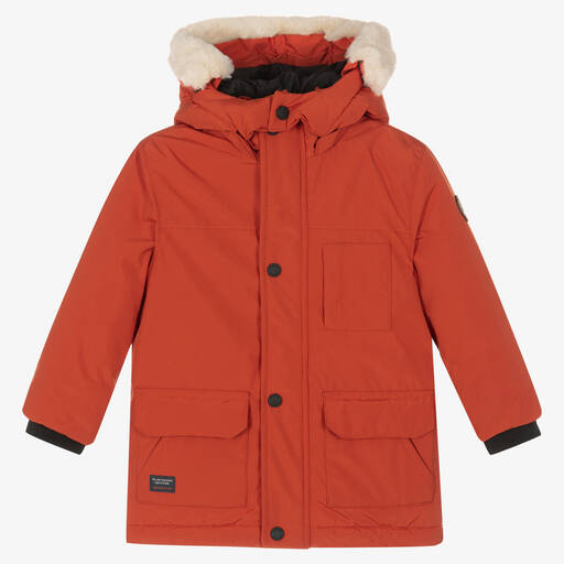 Mayoral-Boys Dark Orange Hooded Coat | Childrensalon Outlet