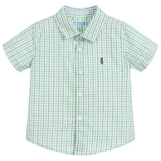 Mayoral-Boys Green Check Cotton Shirt | Childrensalon Outlet