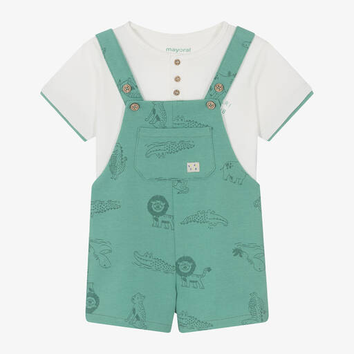 Mayoral-Boys Green Cotton Dungaree Shorts Set | Childrensalon Outlet